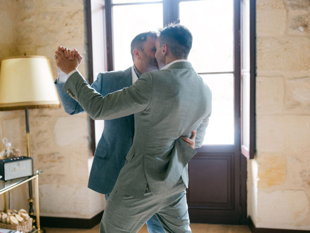 Kevin and Steven share a romantic dance during their wedding in France