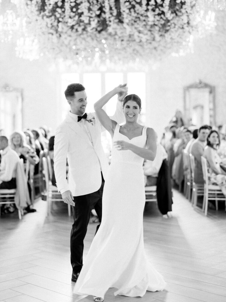 Alexandra and Thomas sharing their first dance in the reception hall