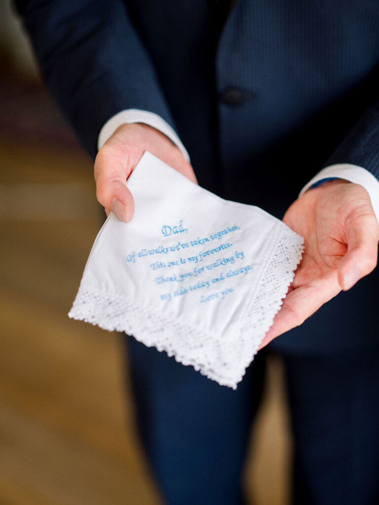 Personalized embroidered handkerchief for the bride's father