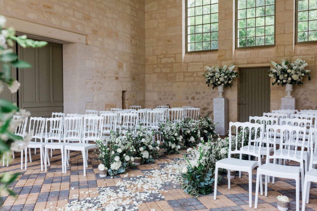 Indoor ceremony setup as a backup for a rainy wedding day