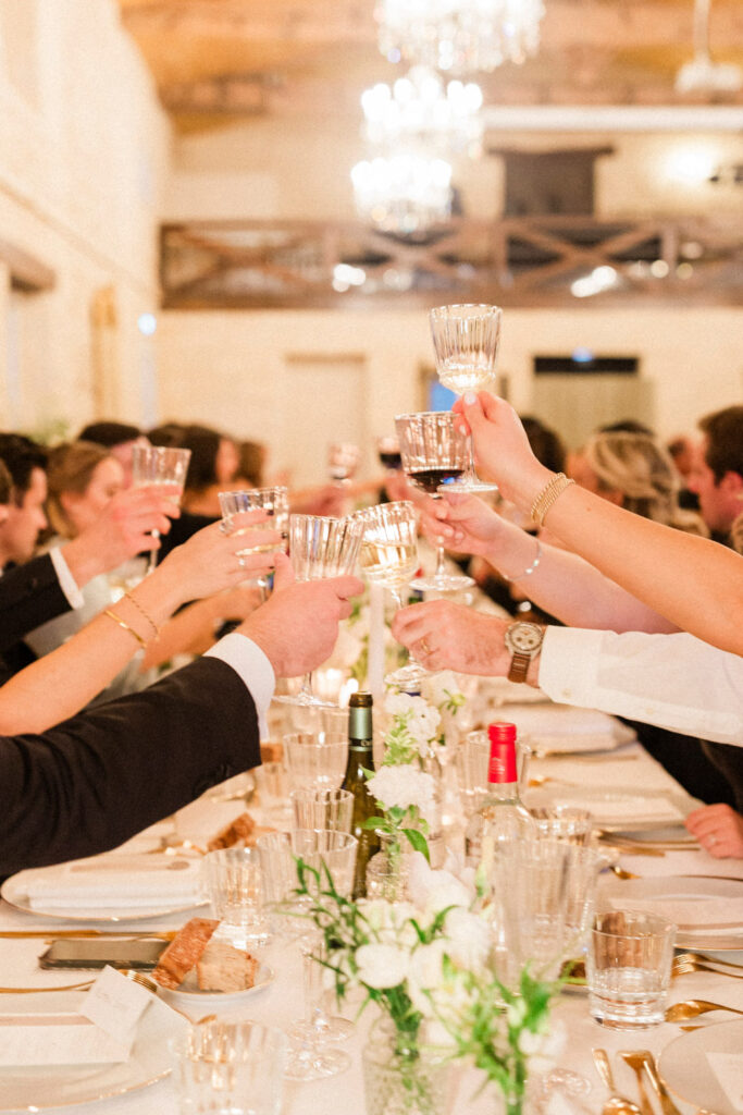 Close-up of guests clinking glasses of wine