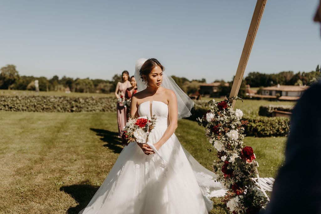 Bride emotional look during ceremony.